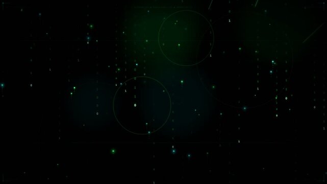 Cyber Data Flow Binary digits and glowing particles rising upward on black background, digital data flow, abstract technology and cyberspace motion graphic overlay