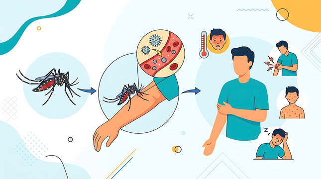 Children learning about mosquito life cycle and malaria prevention in classroom illustration