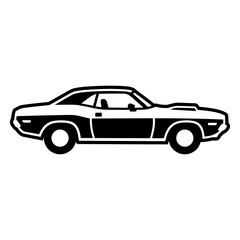 Fototapeta premium Classic Vintage Muscle Car Black and White Silhouette Vector Icon Isolated on White Background