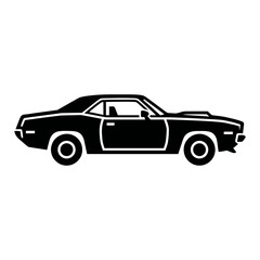 Obraz premium Classic Vintage Muscle Car Black and White Silhouette Vector Icon Isolated on White Background