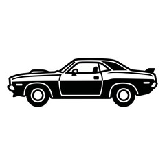 Fototapeta premium Classic Vintage Muscle Car Black and White Silhouette Vector Icon Isolated on White Background
