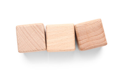 Obraz premium Composition with wooden blocks isolated on white background, closeup