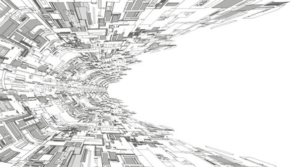 Fototapeta premium Abstract Futuristic Tunnel Wireframe, Digital Art, Technology Concept