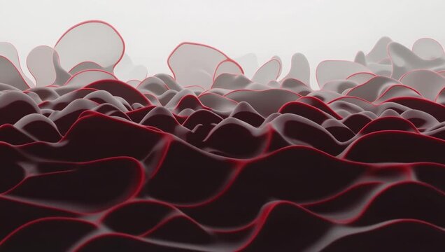 Abstract red waves with smooth bulbous ripples and glowing neon liquid ocean swell motion


