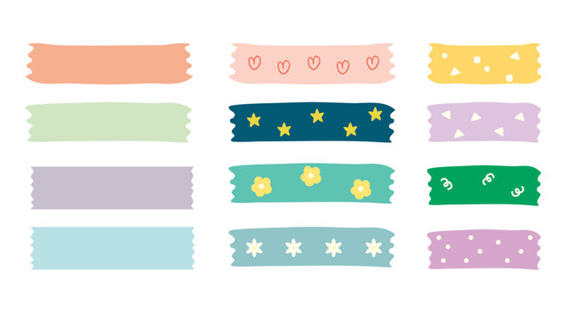 Washi tape vector illustration set with torn edges for scrapbooking