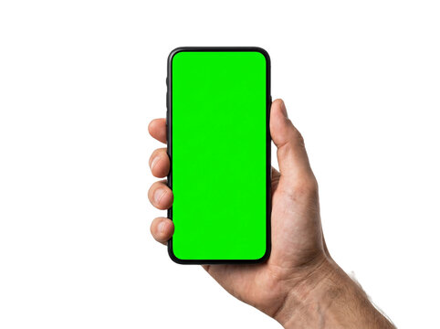 Hand Holding a Green Screen Smartphone for Advertising and Design