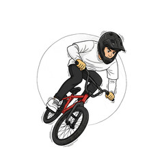 Naklejka premium Illustration Of A Young Cyclist Performing A Bmx Stunt Wearing A Helmet Against White Background