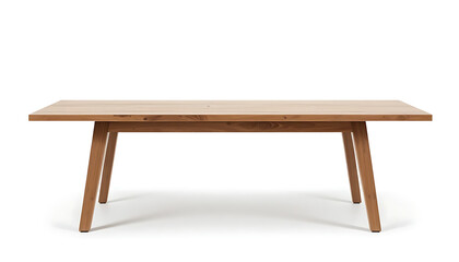 Fototapeta premium A wooden table with a light brown finish and four tapered legs isolated on white background