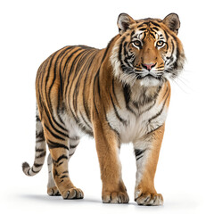 Obraz premium Tiger, orange tiger, wild animal, mammal, wildlife creature isolated on White Background