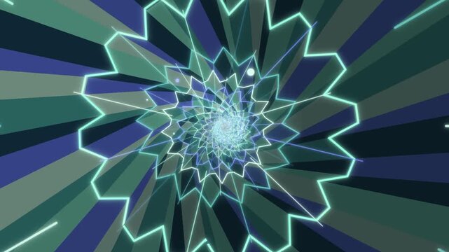 Abstract neon star tunnel rotating in a hypnotic geometric pattern