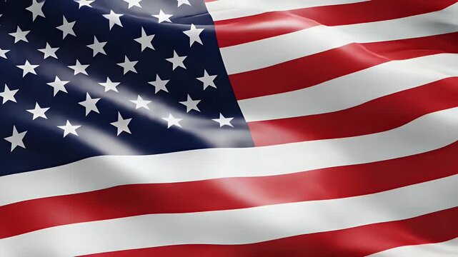 Waving american flag fabric with a close up view of red and white stripes with a field of blue and white stars creating a patriotic symbol of freedom.