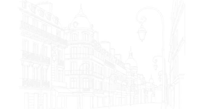 Parisian Street Scene Sketch - Haussmannian Architecture, Lamppost, Buildings Outline