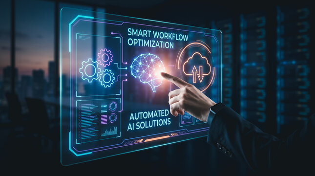 Futuristic corporate technology background featuring artificial intelligence process automation.
