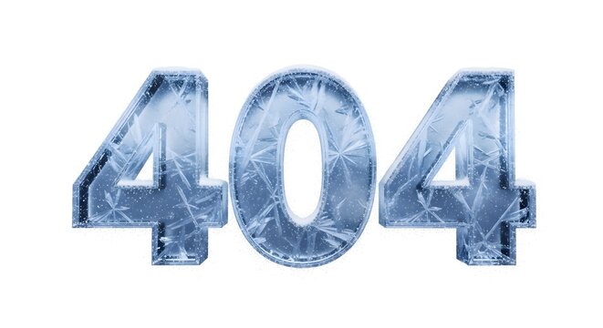 Frozen 404 error number made of ice on white background
