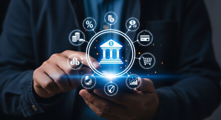 Fototapeta premium Online banking and digital payment financial transaction concept on smartphone