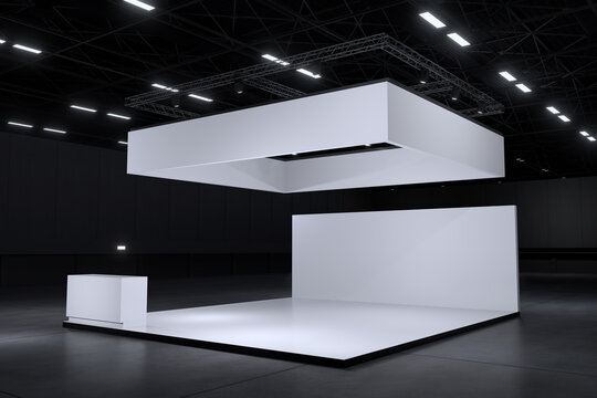 Exhibition stand for mockup and Corporate identity,Display design.Empty booth Design.Retail booth elements in Exhibition hall.booth Design trade show.Blank Booth system of Graphic Resources.3d render.