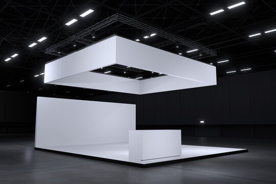 Exhibition stand for mockup and Corporate identity,Display design.Empty booth Design.Retail booth elements in Exhibition hall.booth Design trade show.Blank Booth system of Graphic Resources.3d render.