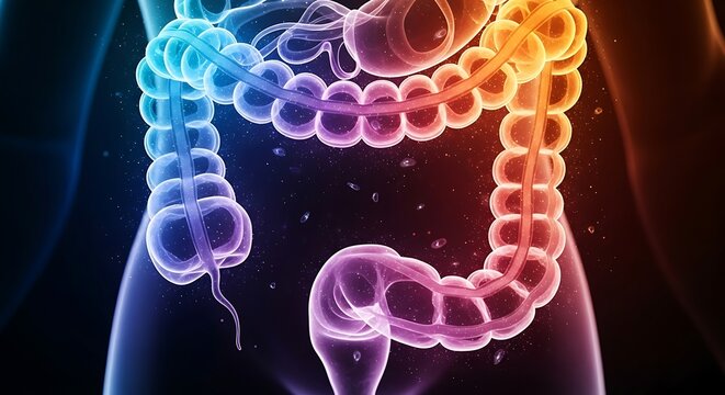3D medical illustration of human digestive system organs.