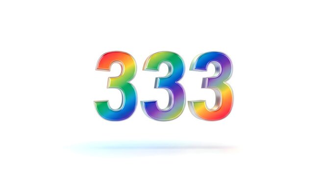 Rainbow gradient number 333 with metallic chrome edges on white
