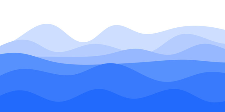 Abstract blue wave background with layered sea water curves, modern minimalist ocean style vector illustration