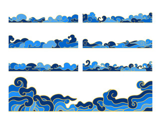 A collection of elegant border illustrations featuring traditional Asian cloud motifs © alvindo