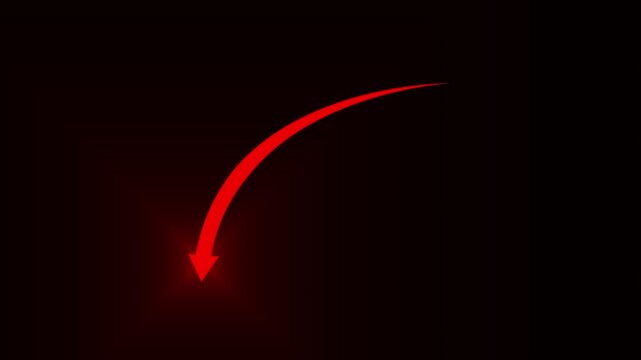 Red curved arrow pointing down animation with glowing light effect on black background