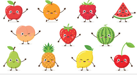 Cute cartoon fruits set blue outline doodle vector character illustration © SOHAG