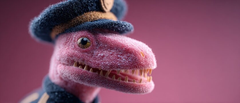 Dinosaur in policeman uniform close up