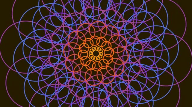 Abstract geometric mandala with glowing neon lines and intricate symmetrical patterns
