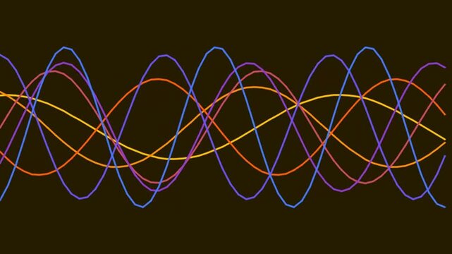 Abstract glowing wave patterns and colorful sine wave animation on dark background