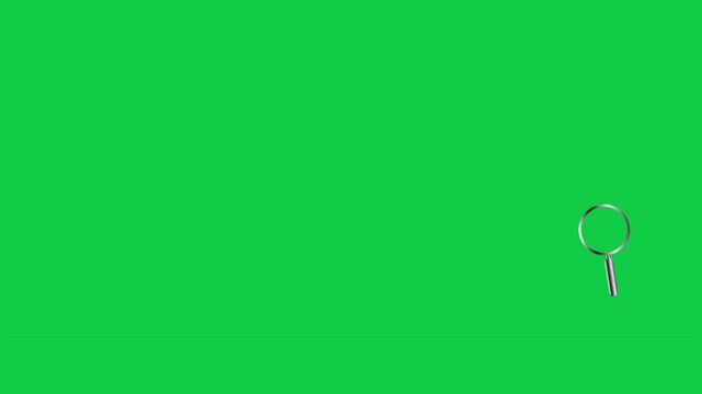 animated icon of magnifying glass, symbolizing search, analysis, and discovery in business, marketing, and digital communication contexts in green screen background