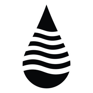 Black and white wave striped teardrop shape graphic design element icon
