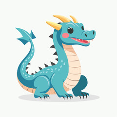 Naklejka premium Cute cartoon blue dragon sitting