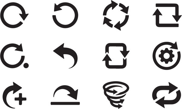 Collection of diverse arrow icons representing refresh, reload, undo, redo, and rotation concepts.