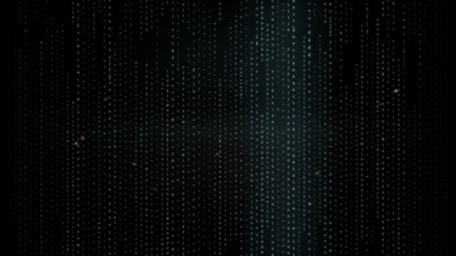 Binary code rain on black , digital data stream, cybersecurity technology concept