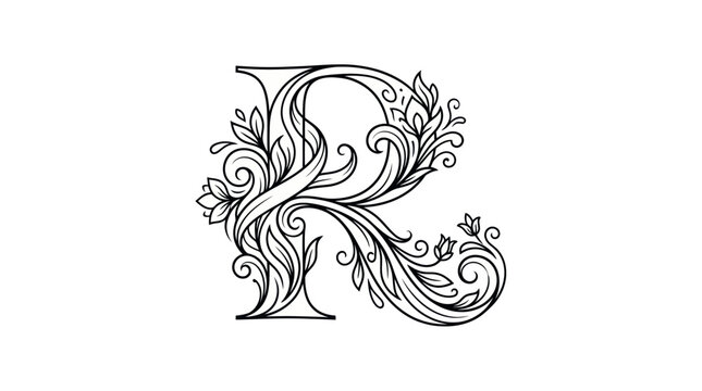 Elegant Floral Letter R Monogram - Vintage Decorative Alphabet Design