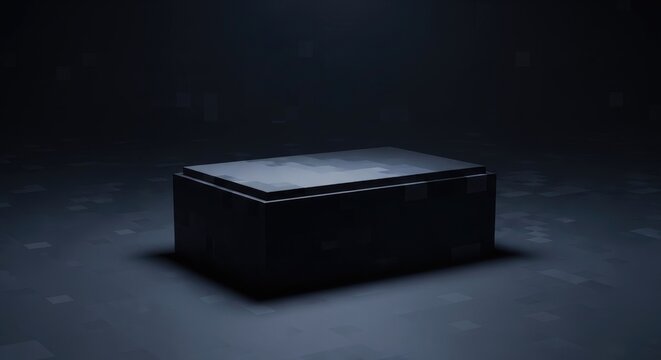 Black rectangular box on dark background with spotlight black box shadow