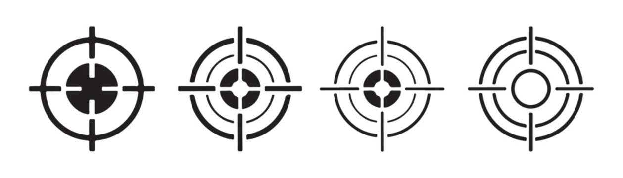 Set of four crosshair icons for aiming and targeting, representing precision and focus.