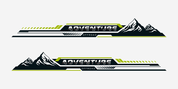 Car side sticker design. outdoor mountain concept car wrap vinyl sticker. Suitable for printing or cutting.