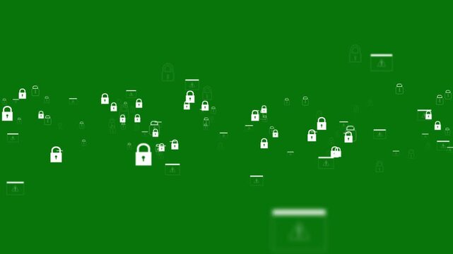 Cyber ​​security technology secures padlock elements on green screen.