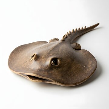 A brown stingray on a white surface detailed view of marine life