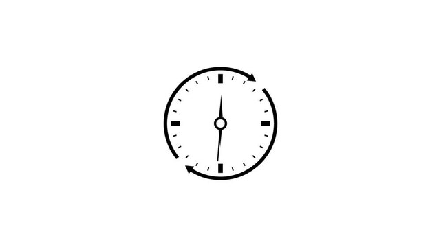 Animated clock face shows passing time with circular arrow progress indicator loop on white background.