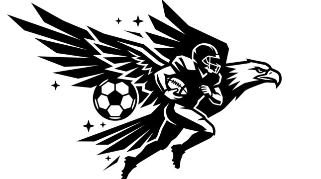 Dynamic American Football Player with Eagle and Soccer Ball.