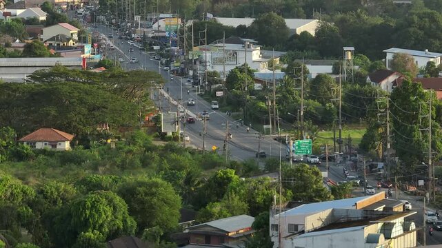 sunset time phuket island traffic central road aerial panorama 4k thailand