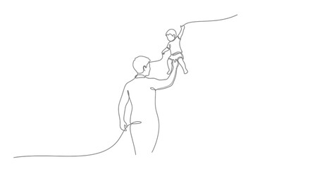 Fototapeta premium Parent helping child climb, single line art, trust, support, family connection