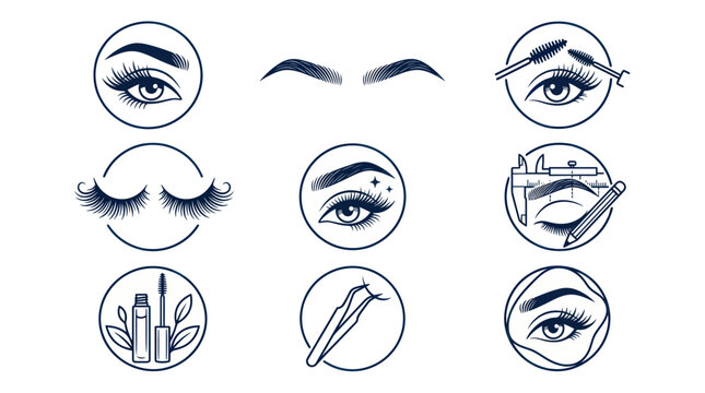 Eyebrow and Eyelash Design Icons: Beauty, Makeup, and Cosmetics Set