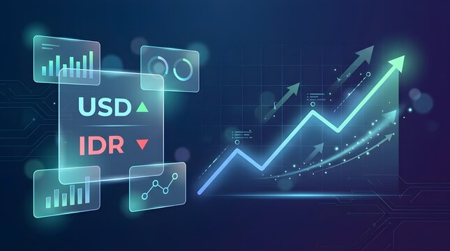 USD Rising IDR Falling Glowing Arrows Financial Chart Blue