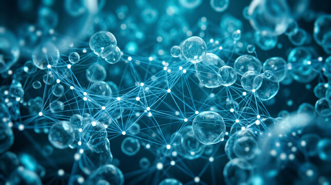 Abstract Scientific Background Featuring Floating Spheres and Interconnected Network Nodes