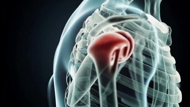 3D medical illustration of human shoulder joint pain inflammation anatomy concept
