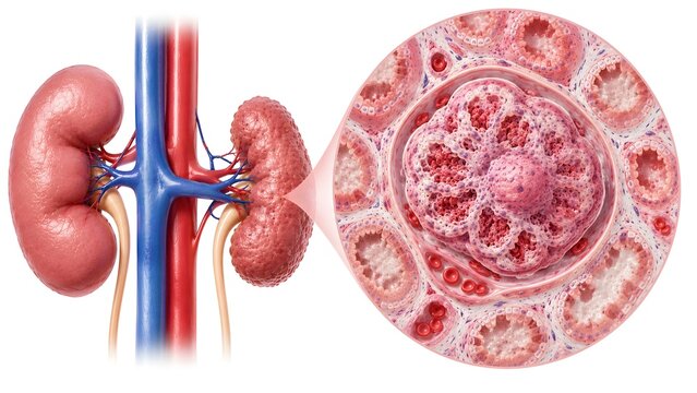 Healthy Kidney Versus Diabetic Kidney Disease Anatomy and Histopathology Visualization.